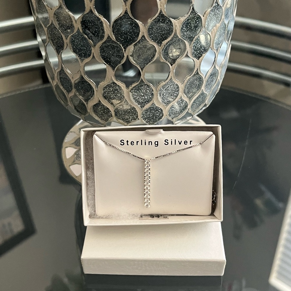 Macy’s Sterling Silver CZ Diamond Bar Necklace